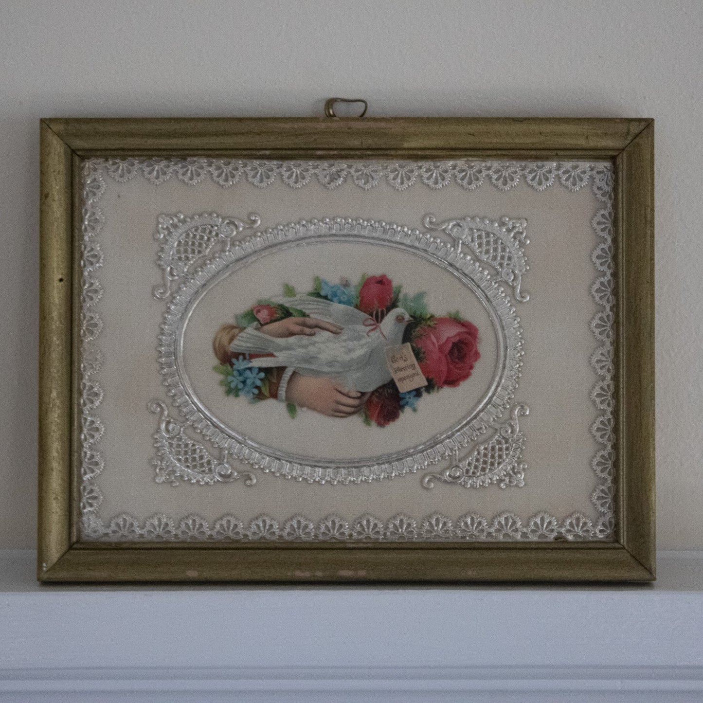 Vintage Framed White Dove Victorian Calling Card