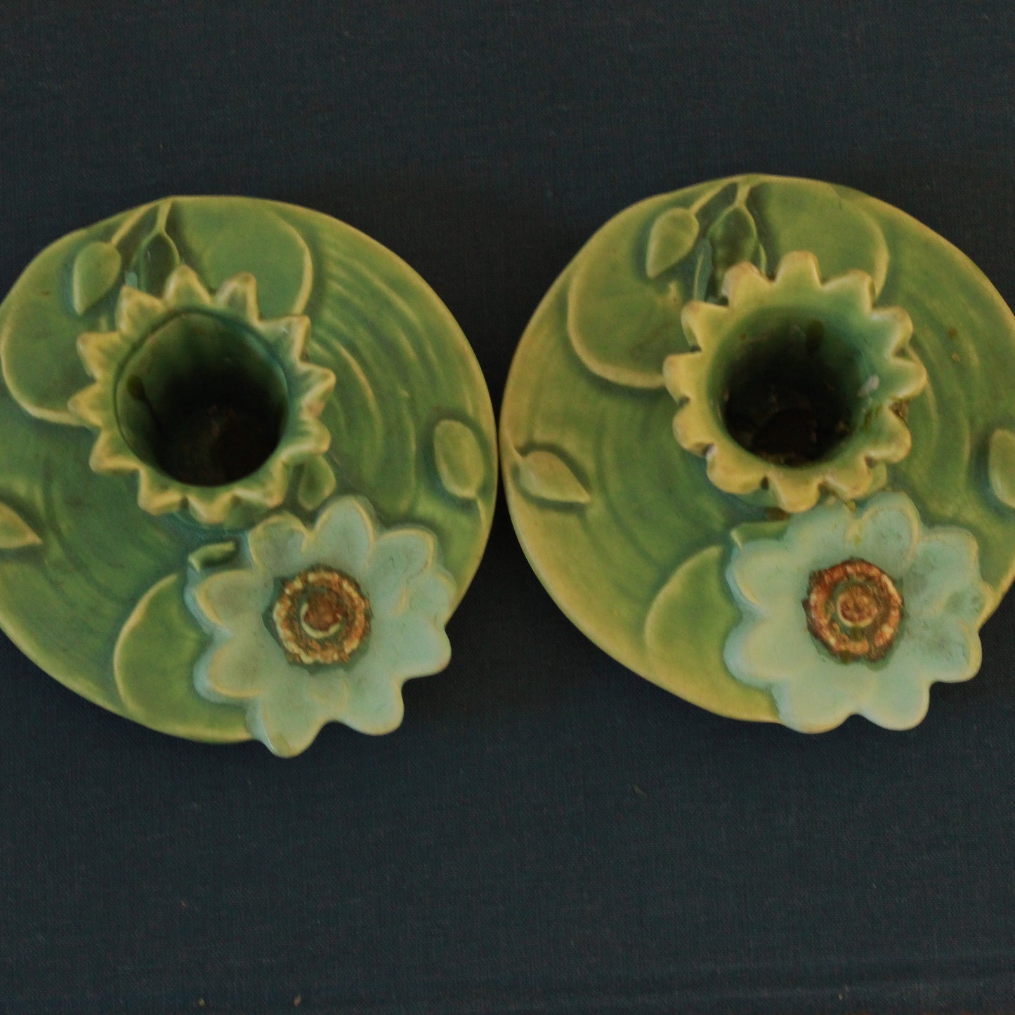 Vintage Weller Ardsley Cattail Candlestick Pair