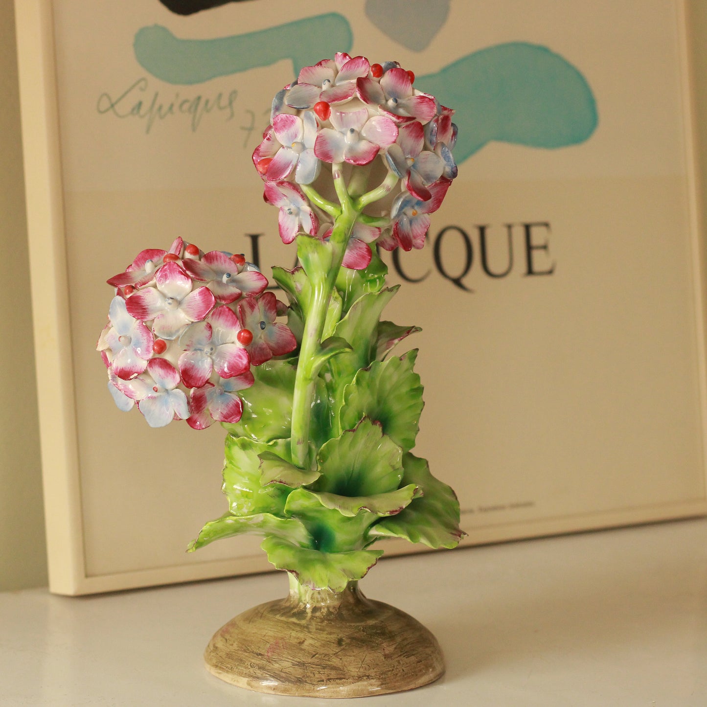 Vintage Italian Glazed Porcelain Hydrangea Sculpture