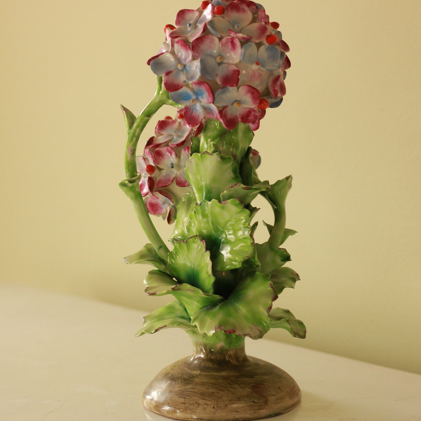 Vintage Italian Glazed Porcelain Hydrangea Sculpture