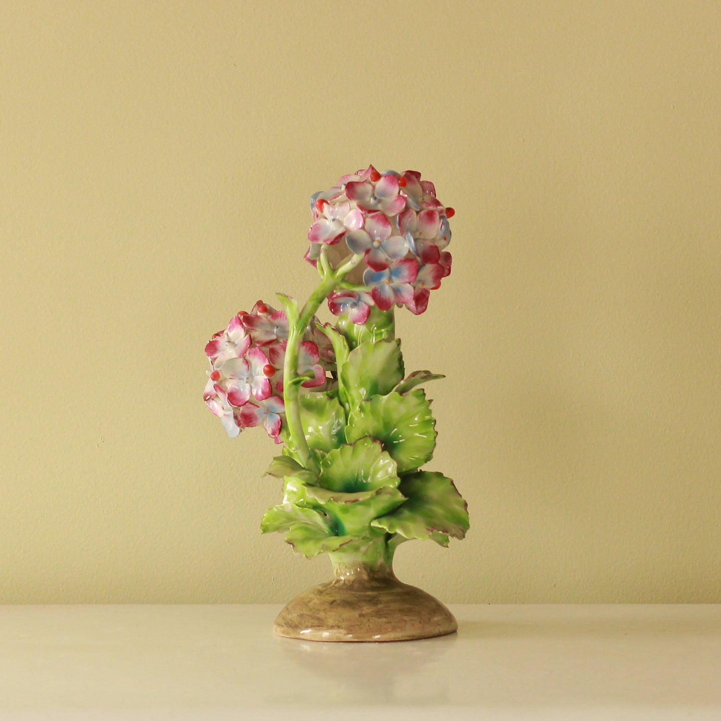 Vintage Italian Glazed Porcelain Hydrangea Sculpture