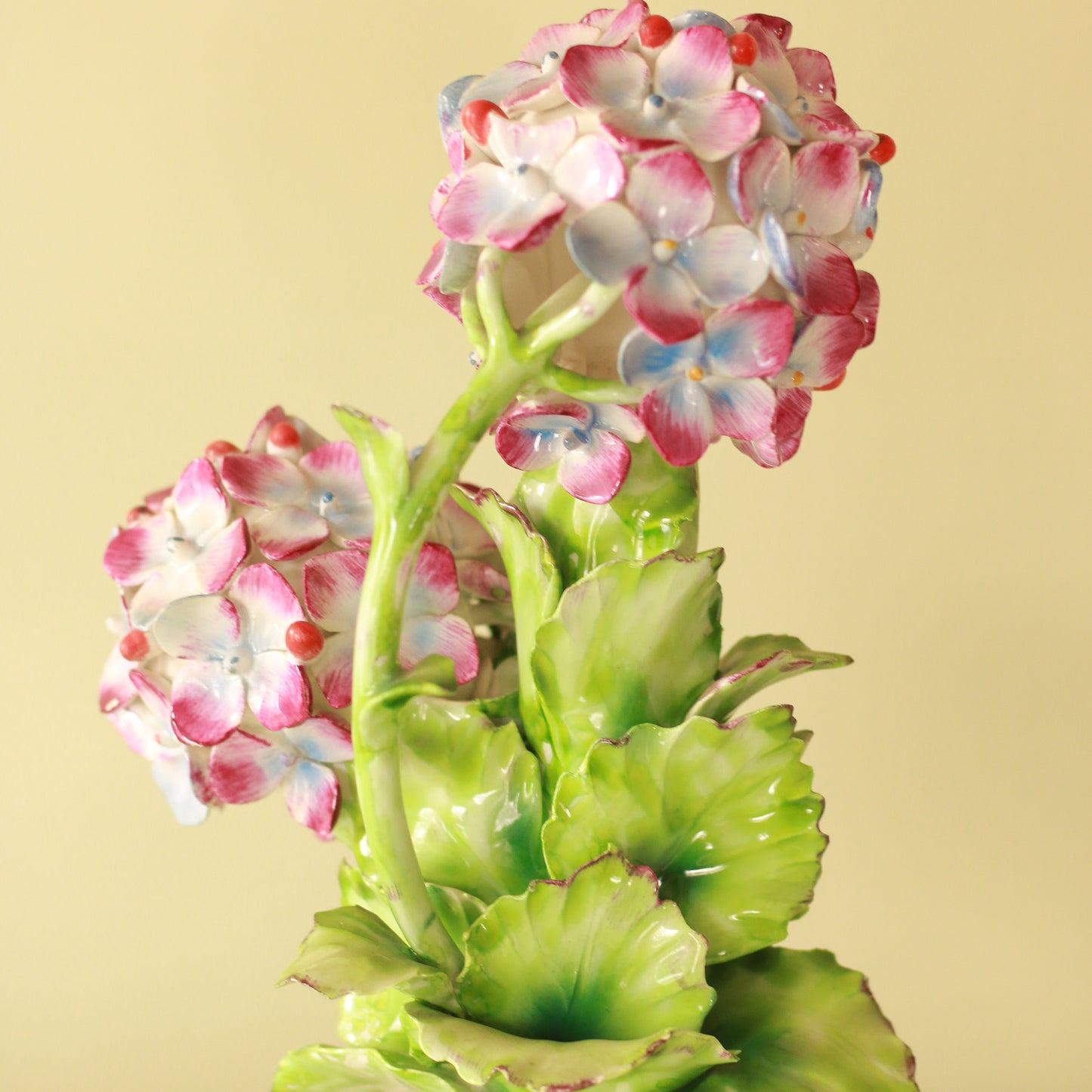Vintage Italian Glazed Porcelain Hydrangea Sculpture