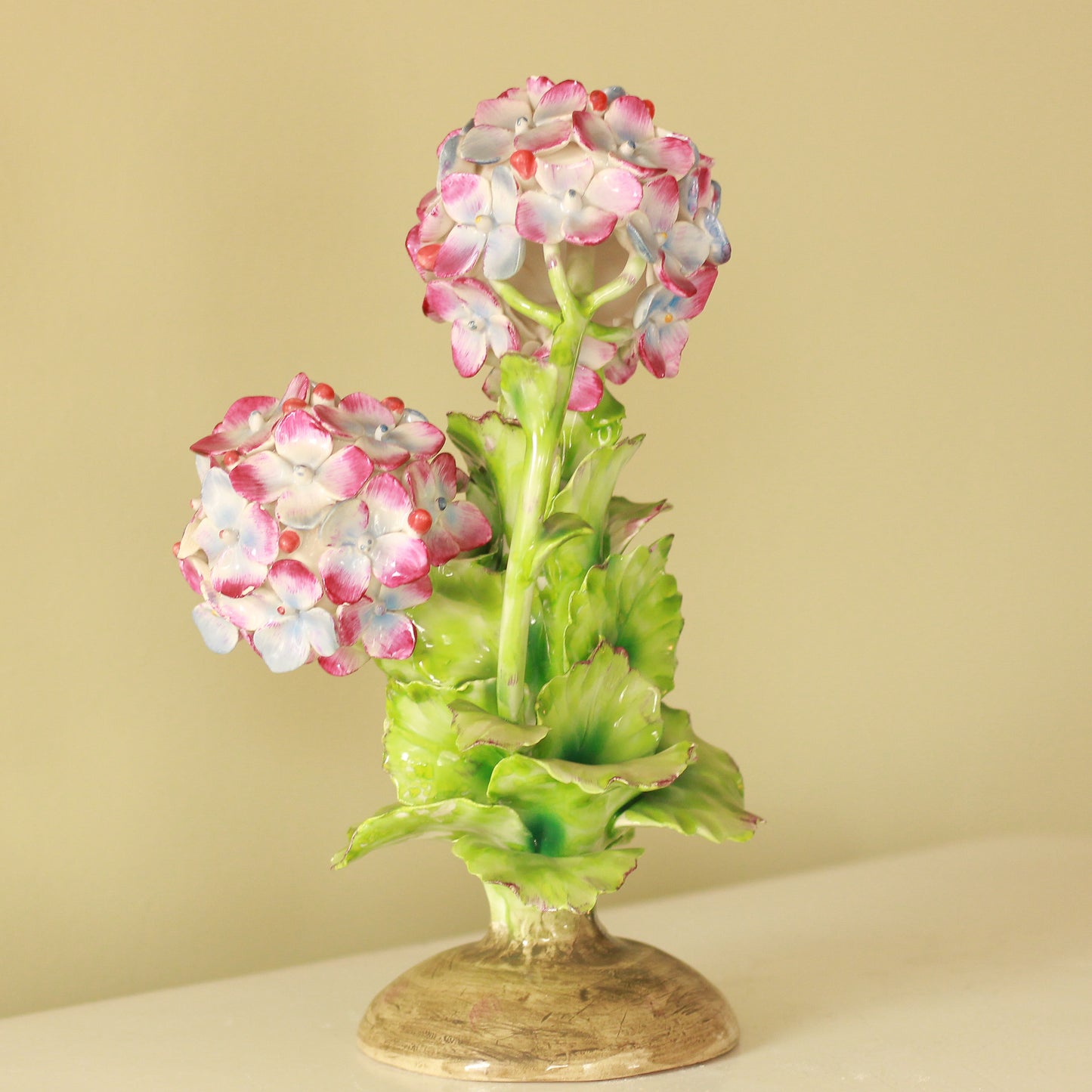 Vintage Italian Glazed Porcelain Hydrangea Sculpture