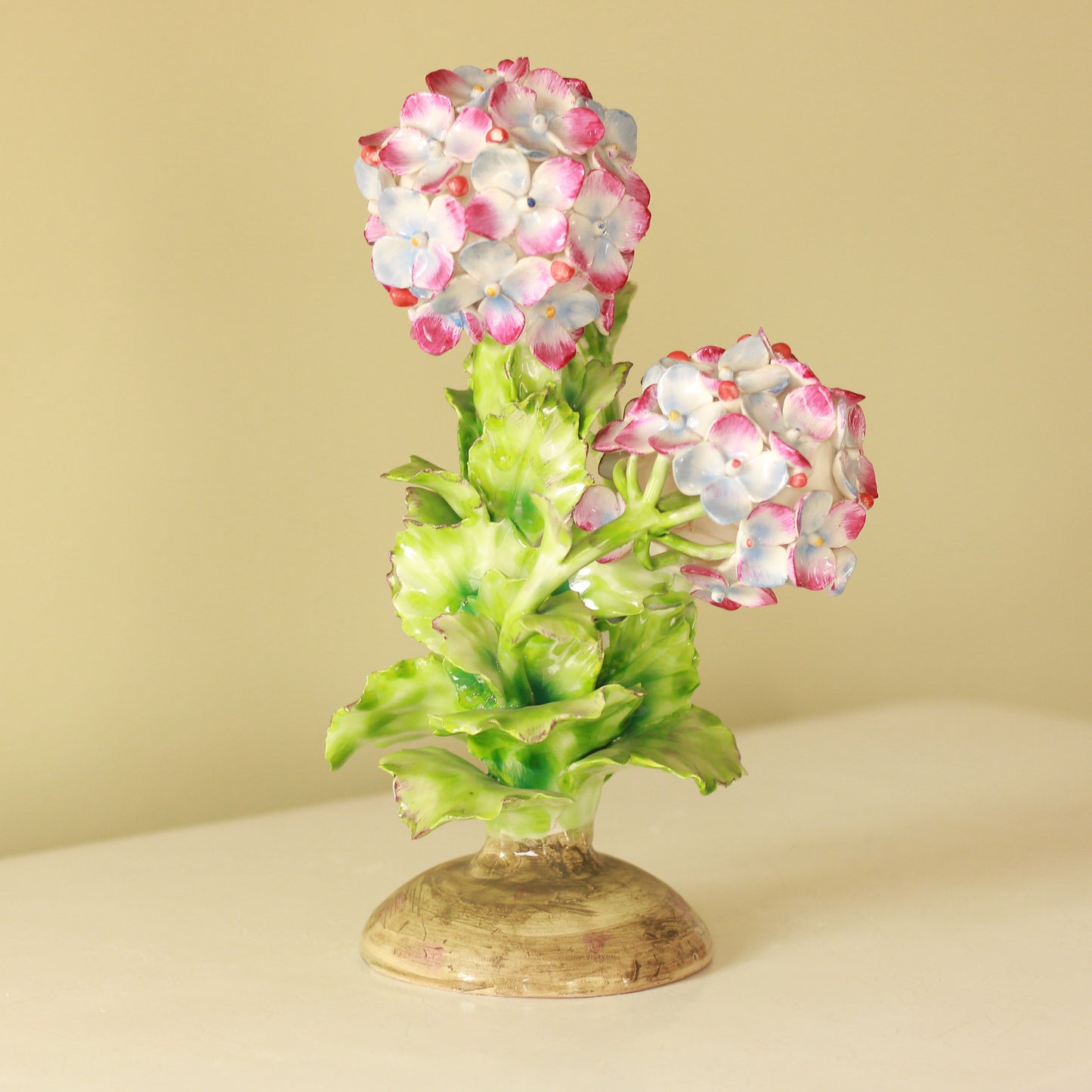 Vintage Italian Glazed Porcelain Hydrangea Sculpture