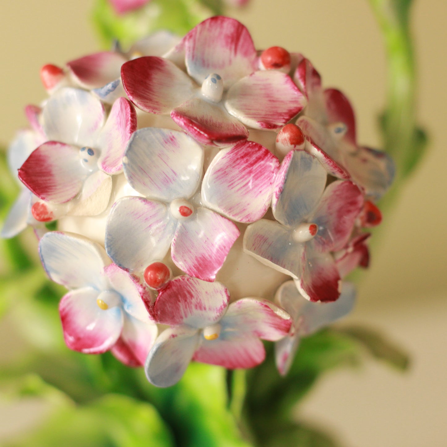 Vintage Italian Glazed Porcelain Hydrangea Sculpture