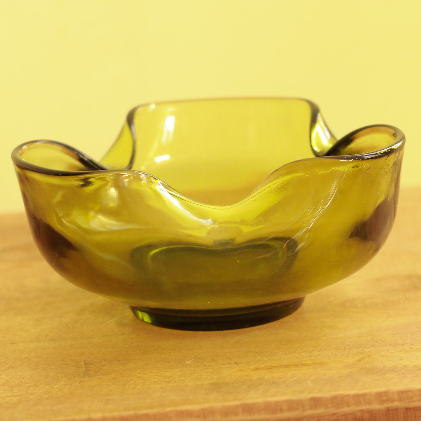 Green Pinched Glass Trinket Bowl