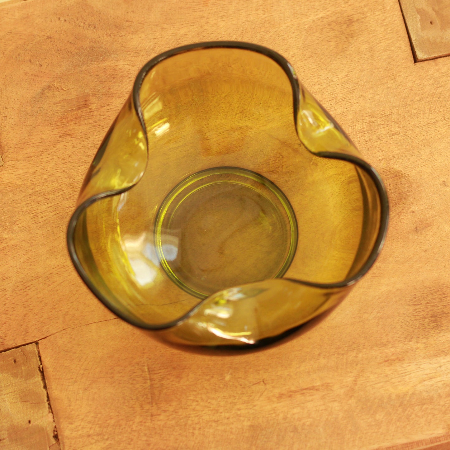 Green Pinched Glass Trinket Bowl