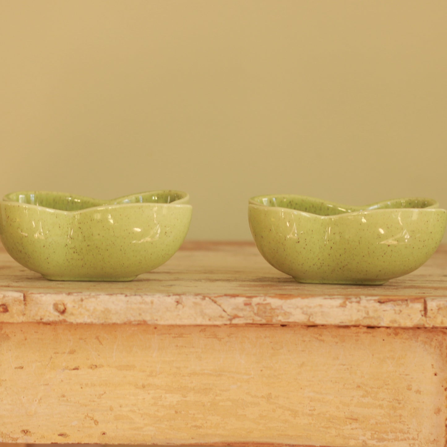 Vintage Red Wing Speckled Green Candlestick Pair