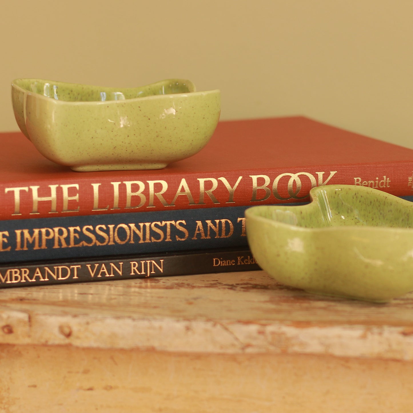 Vintage Red Wing Speckled Green Candlestick Pair