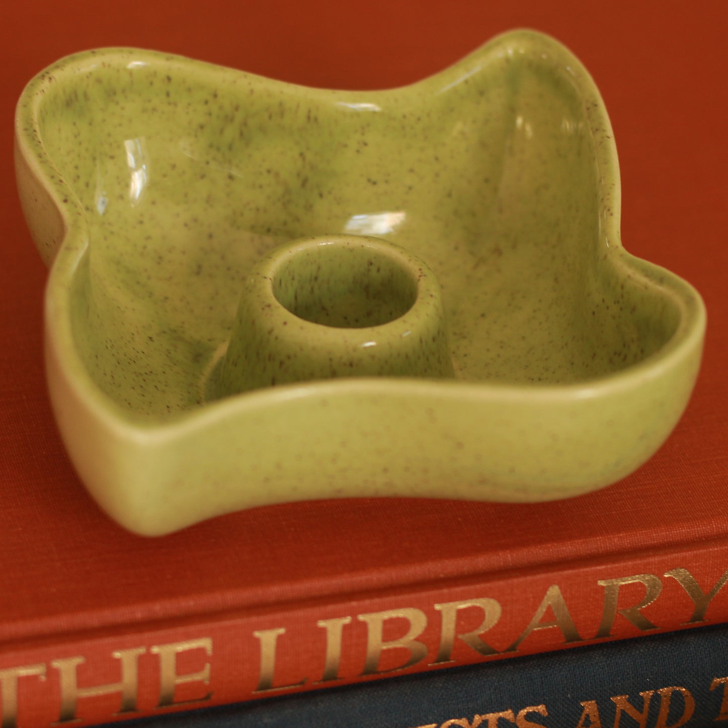 Vintage Red Wing Speckled Green Candlestick Pair