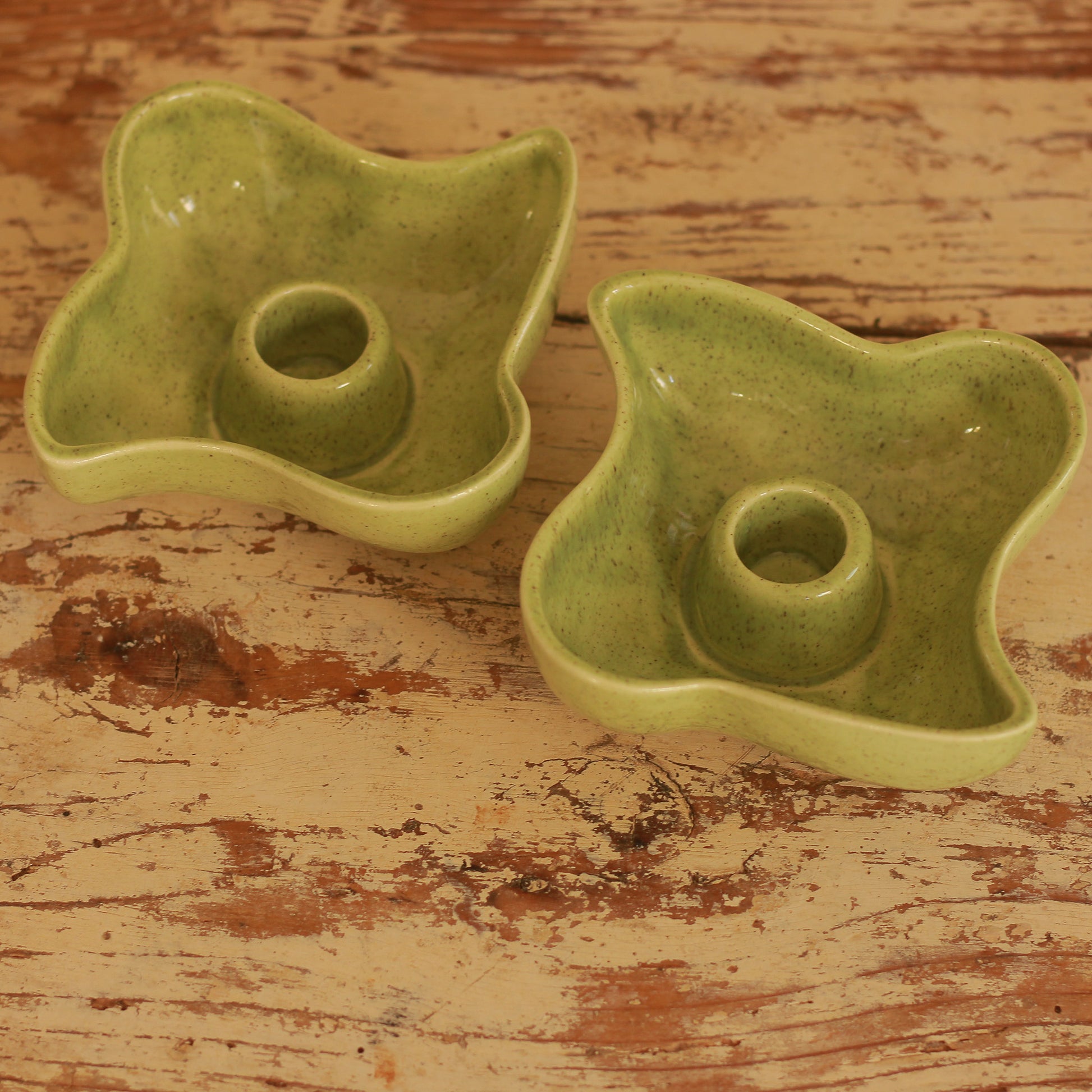 Red Wing Speckled Green Candlestick Pair