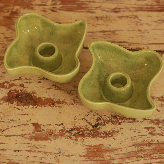 Red Wing Speckled Green Candlestick Pair