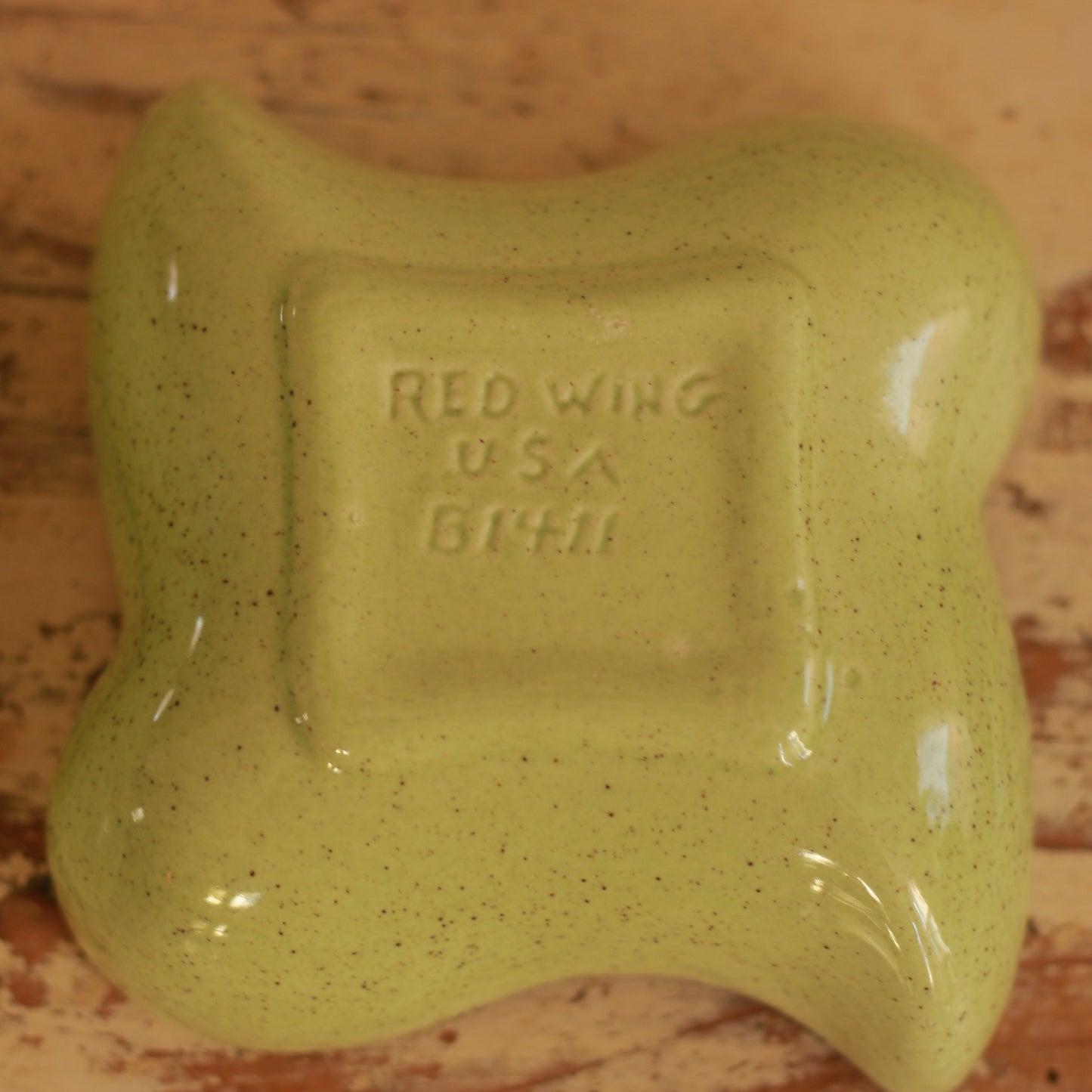 Vintage Red Wing Speckled Green Candlestick Pair