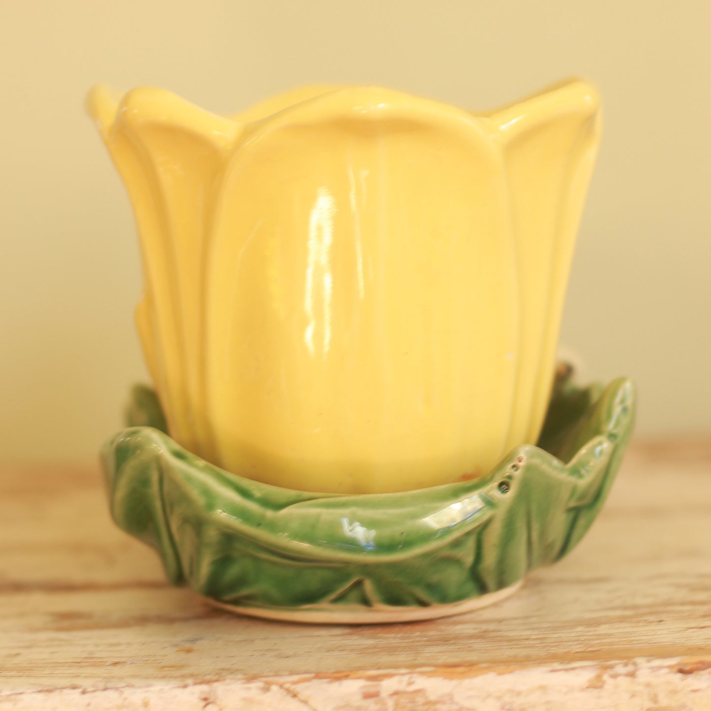 Vintage McCoy Yellow Double Tulip + Bird Planter
