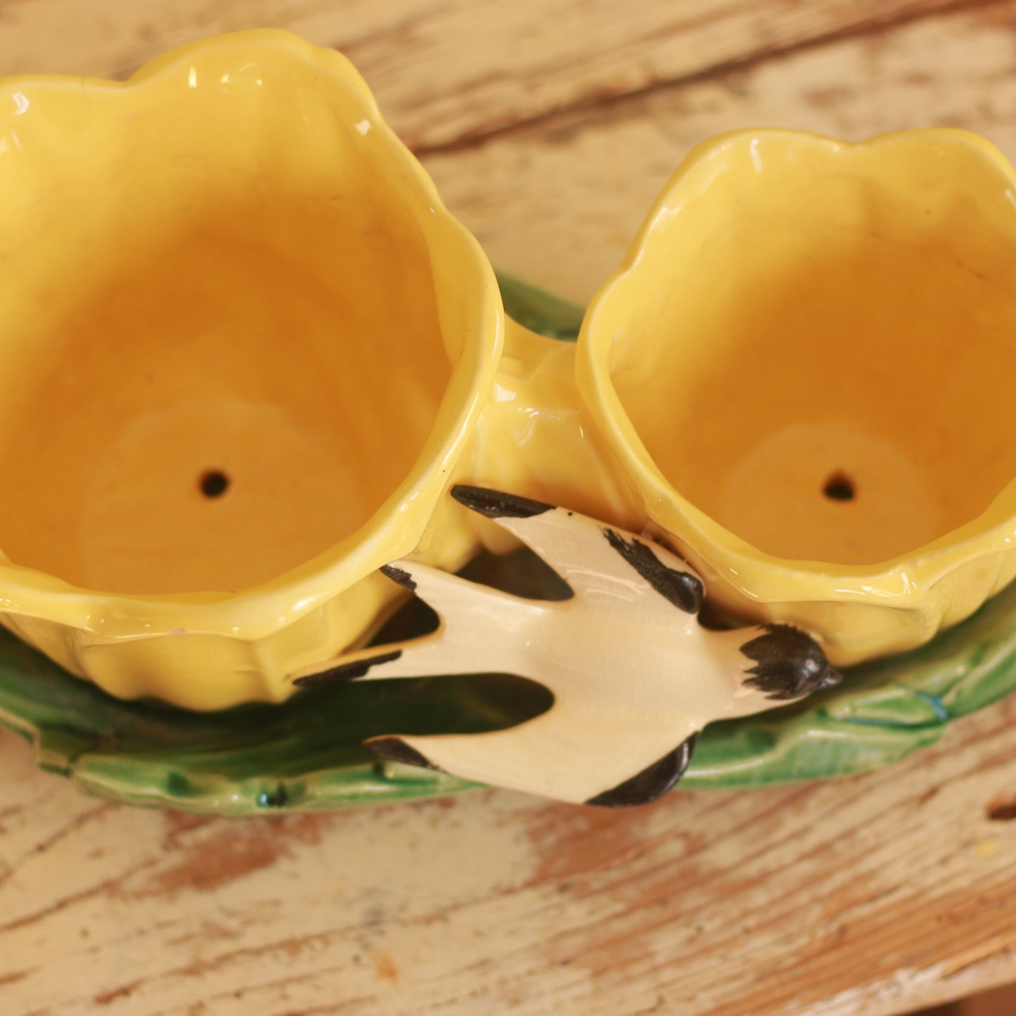 Vintage McCoy Yellow Double Tulip + Bird Planter