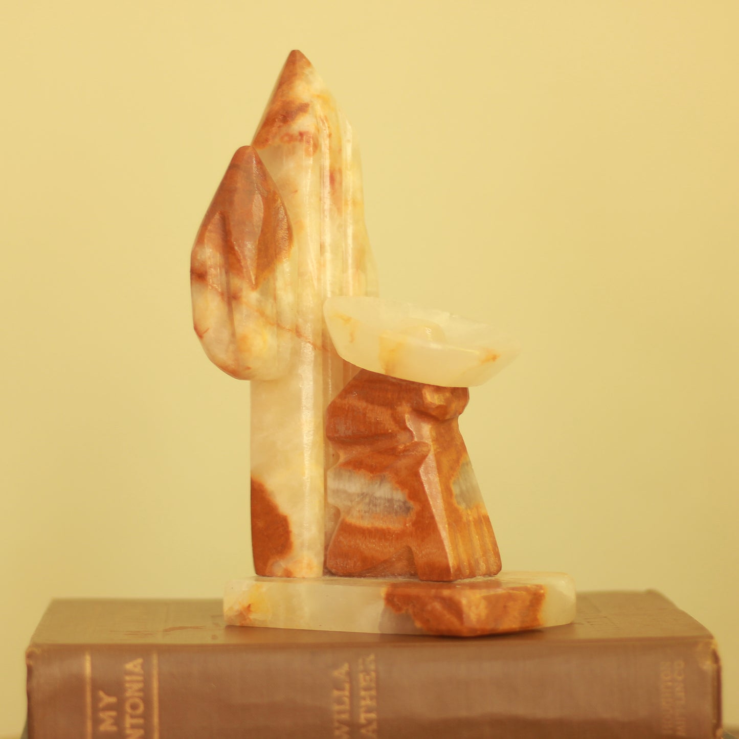 Vintage Carved Onyx Cactus Bookend