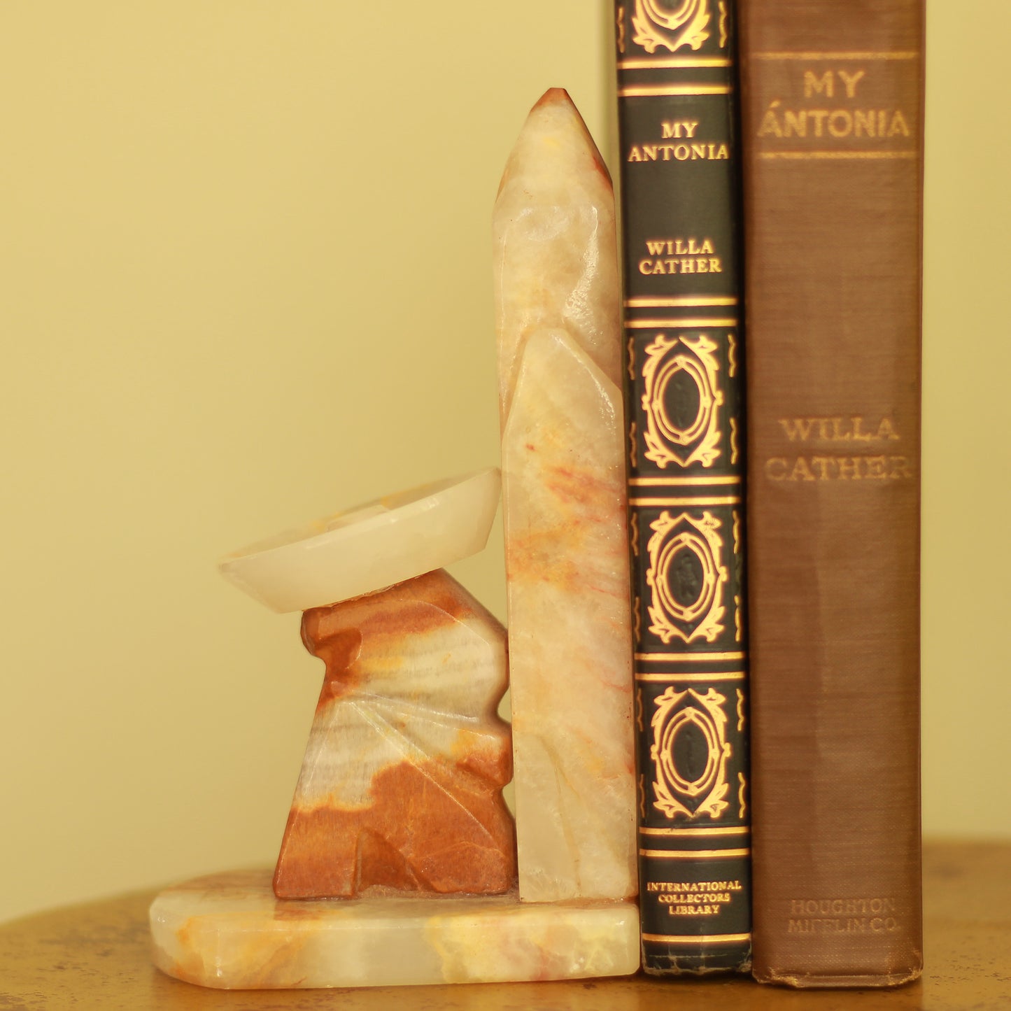 Vintage Carved Onyx Cactus Bookend