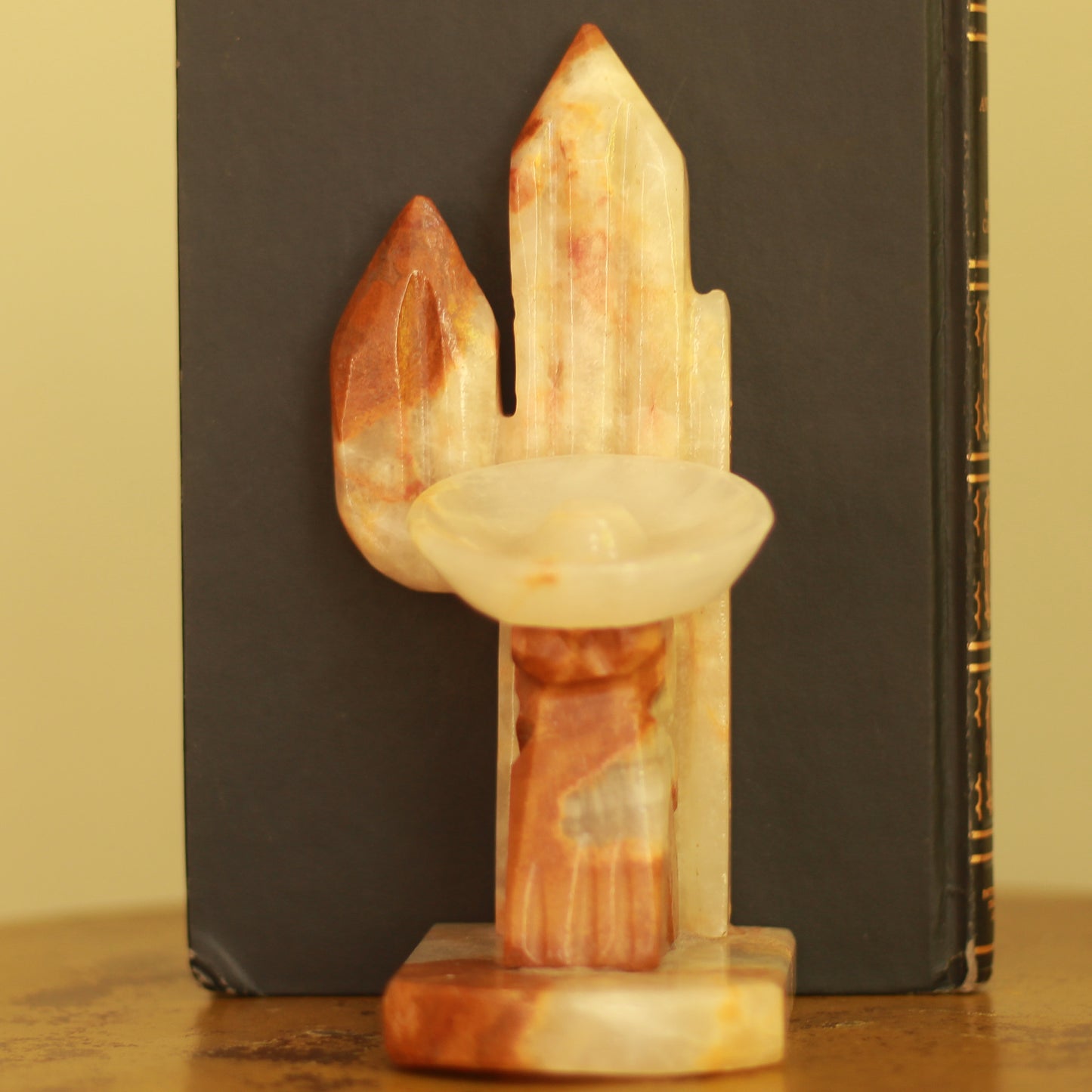 Vintage Carved Onyx Cactus Bookend