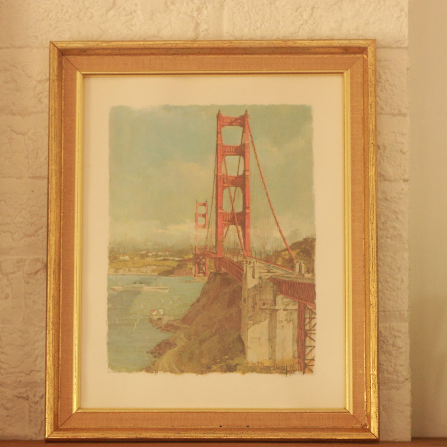 Vintage Framed Dan Davey Golden Gate Bridge Print