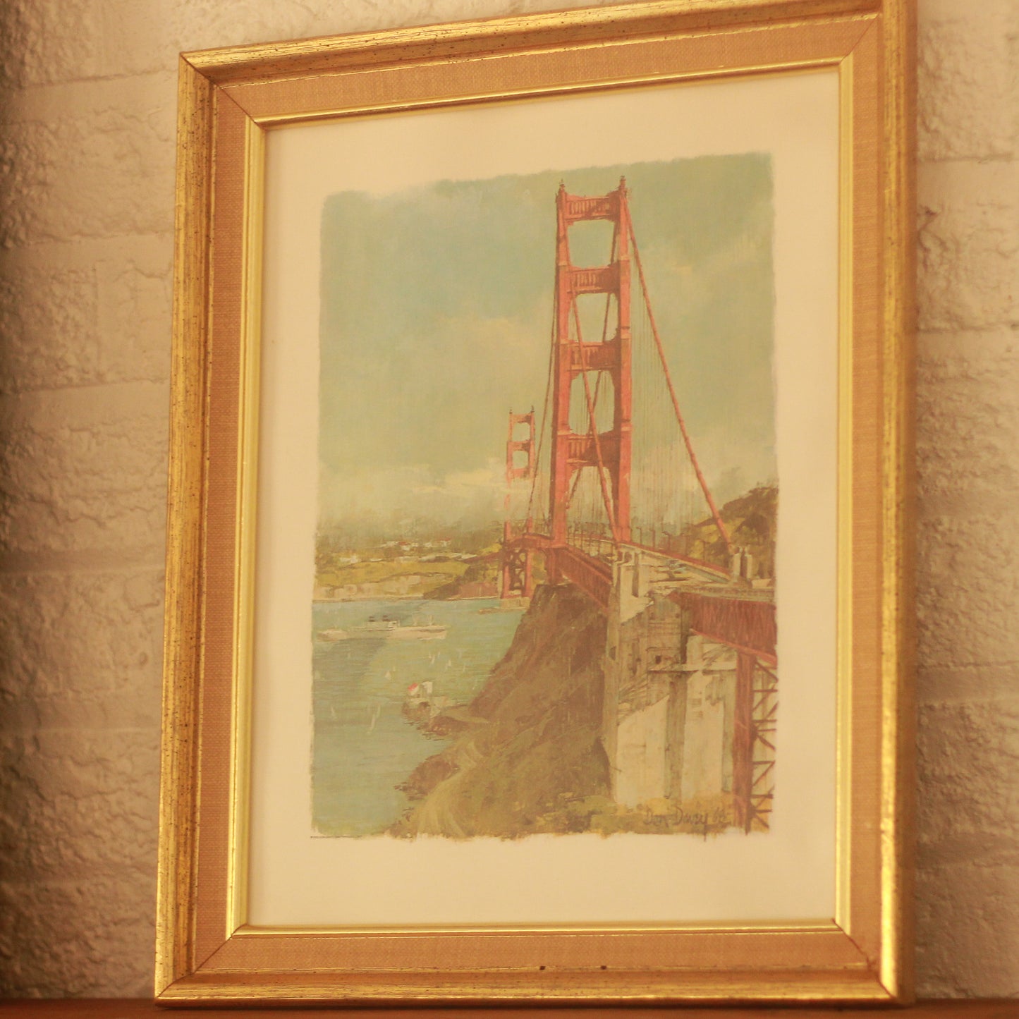 Vintage Framed Dan Davey Golden Gate Bridge Print
