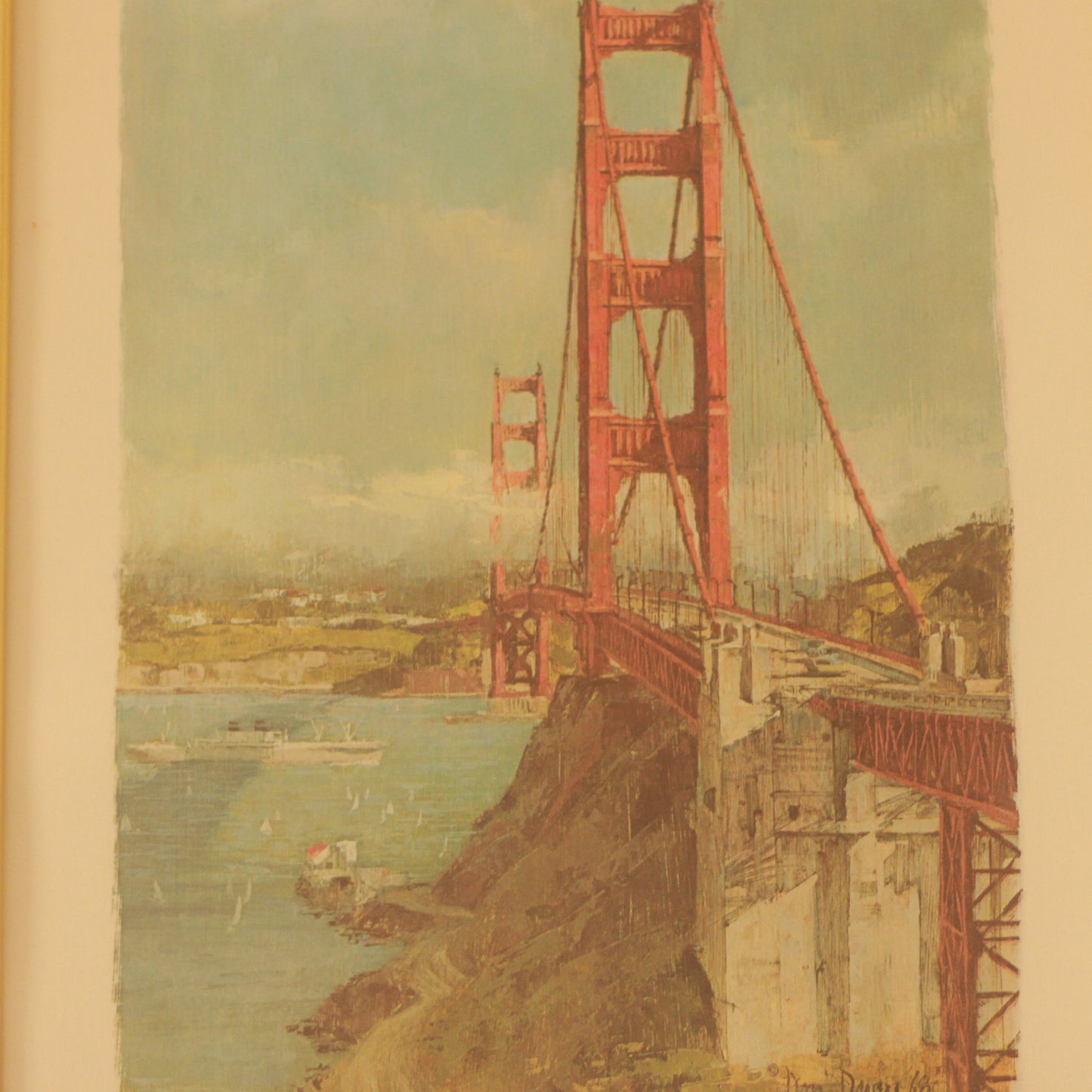 Vintage Framed Dan Davey Golden Gate Bridge Print