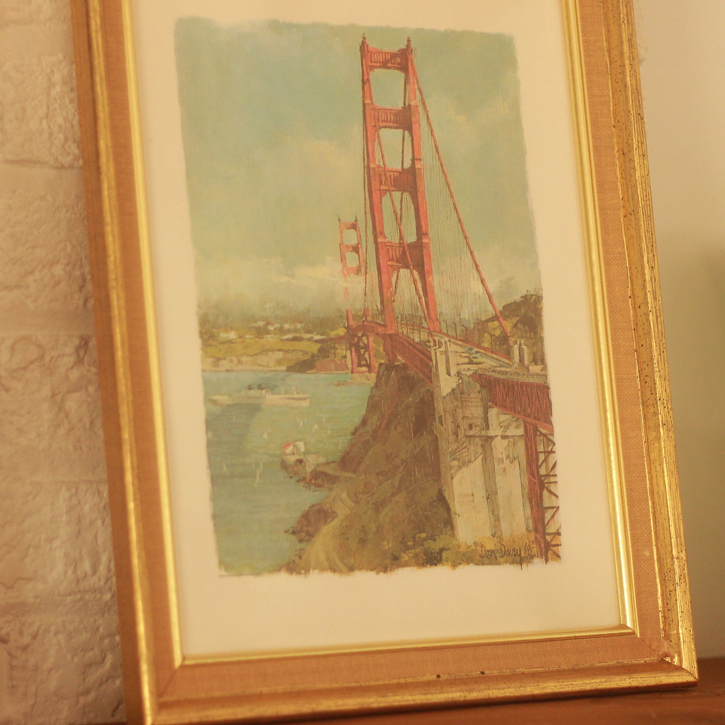 Vintage Framed Dan Davey Golden Gate Bridge Print