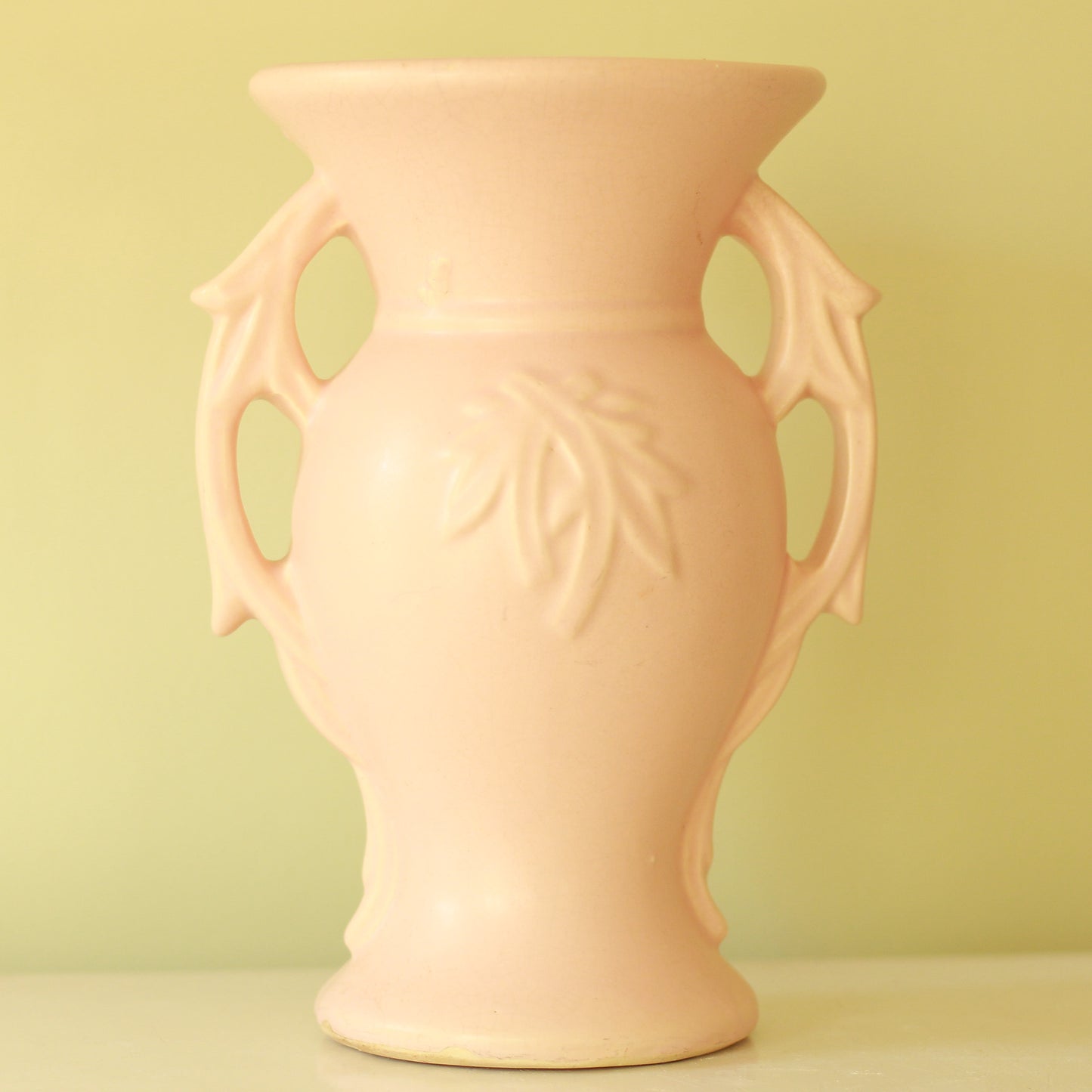 Vintage McCoy Pink Vase with Leaf Motif