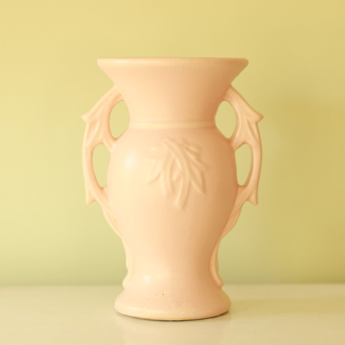 Vintage McCoy Pink Vase with Leaf Motif