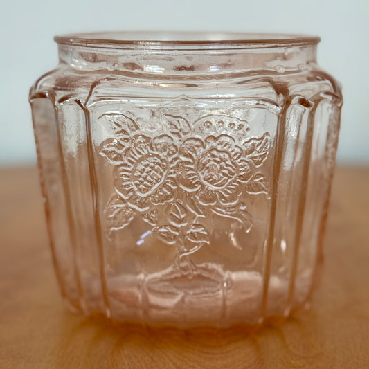 Vintage Pink Depression Glass Jar