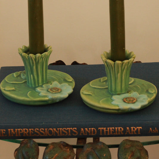 Vintage Weller Ardsley Cattail Candlestick Pair