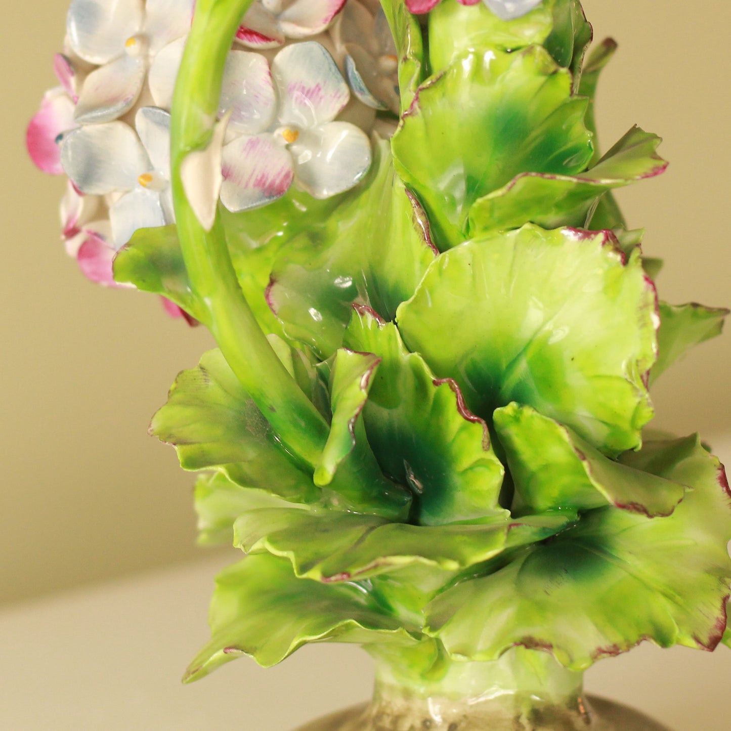 Vintage Italian Glazed Porcelain Hydrangea Sculpture