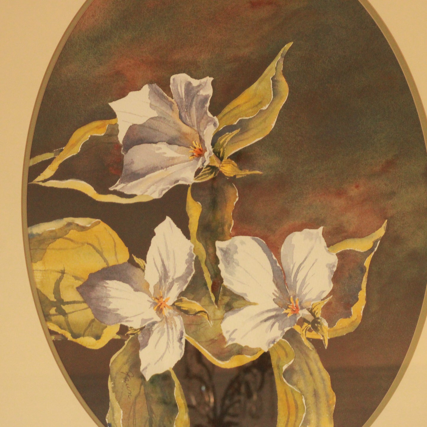 Vintage Trillium Flowers Watercolor by Fawn