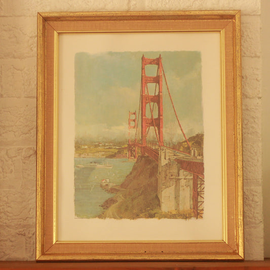 Vintage Framed Dan Davey Golden Gate Bridge Print